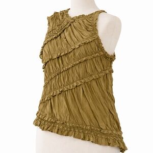 Free People Olive Green Ruffle Asymmetrical Blouse Top